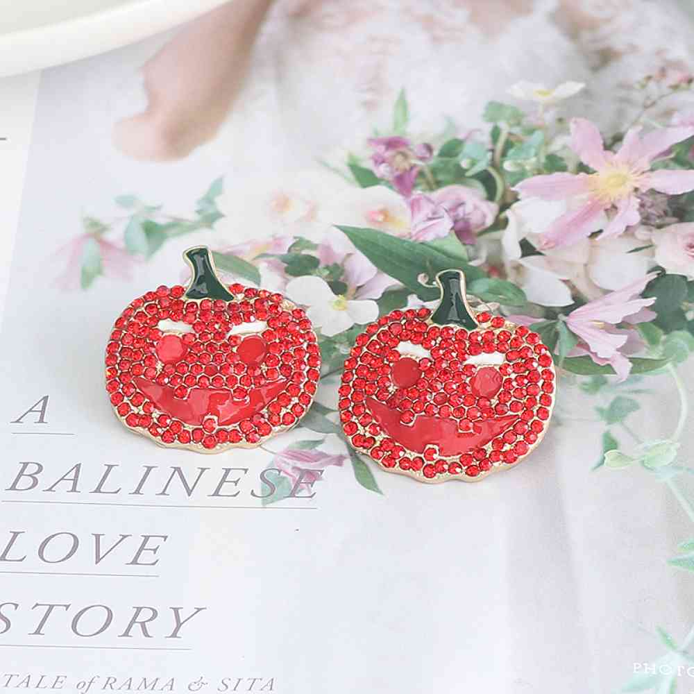 Pumpkin Rhinestone Alloy Earrings