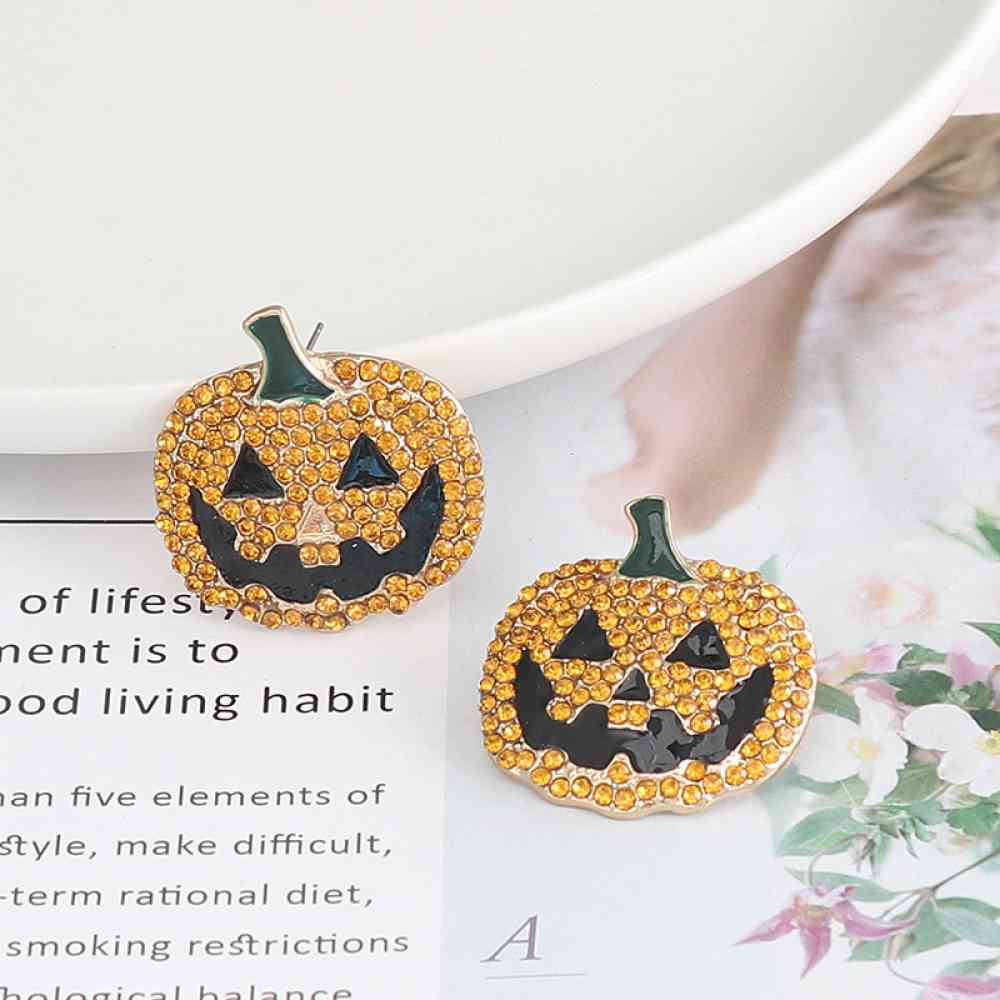 Pumpkin Rhinestone Alloy Earrings