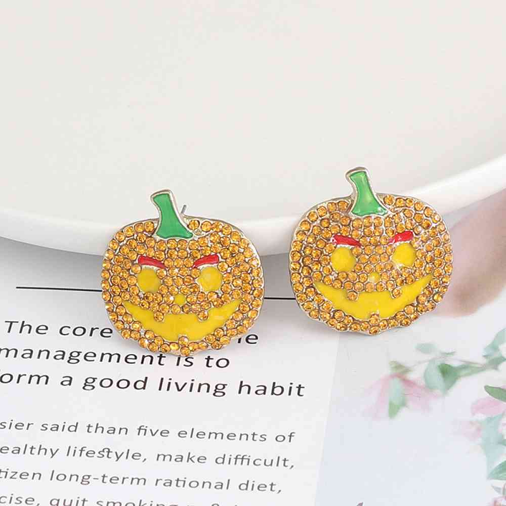 Pumpkin Rhinestone Alloy Earrings