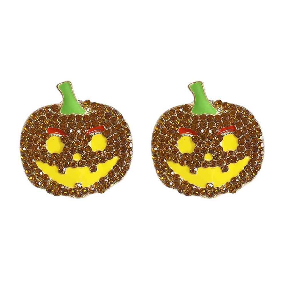 Pumpkin Rhinestone Alloy Earrings