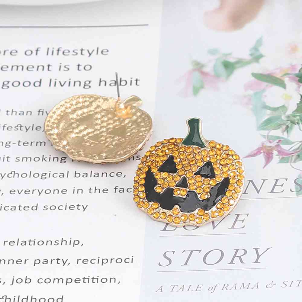 Pumpkin Rhinestone Alloy Earrings