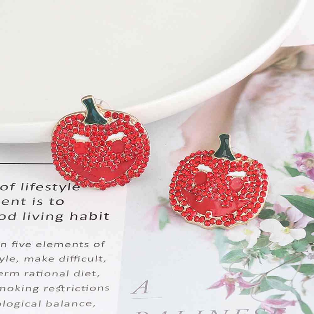 Pumpkin Rhinestone Alloy Earrings